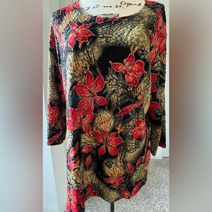 Notations Red Gold and Black Floral Tunic